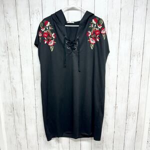 ee:some Dress Women Size L Sweater Mini Floral Striched Short Sleeve Laced Tie